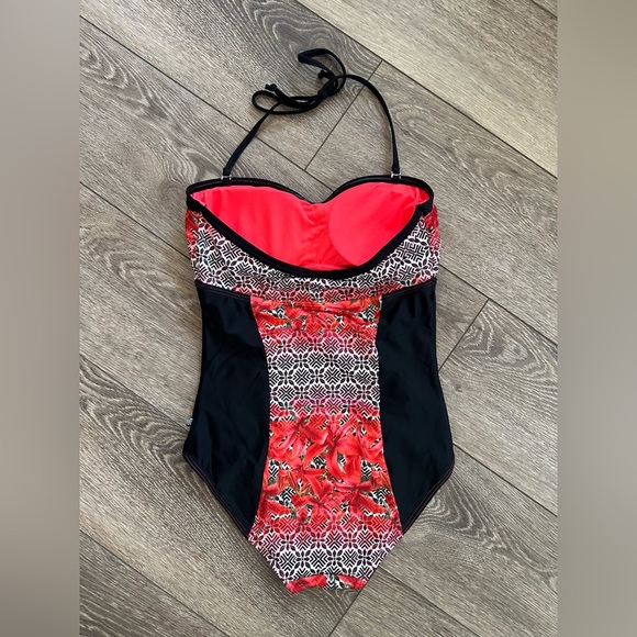 La vie en rose, orange and black one piece swimsuit SZ L - Picture 3 of 5